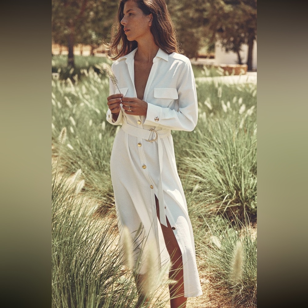 White Zara MIDI Dress with Belt